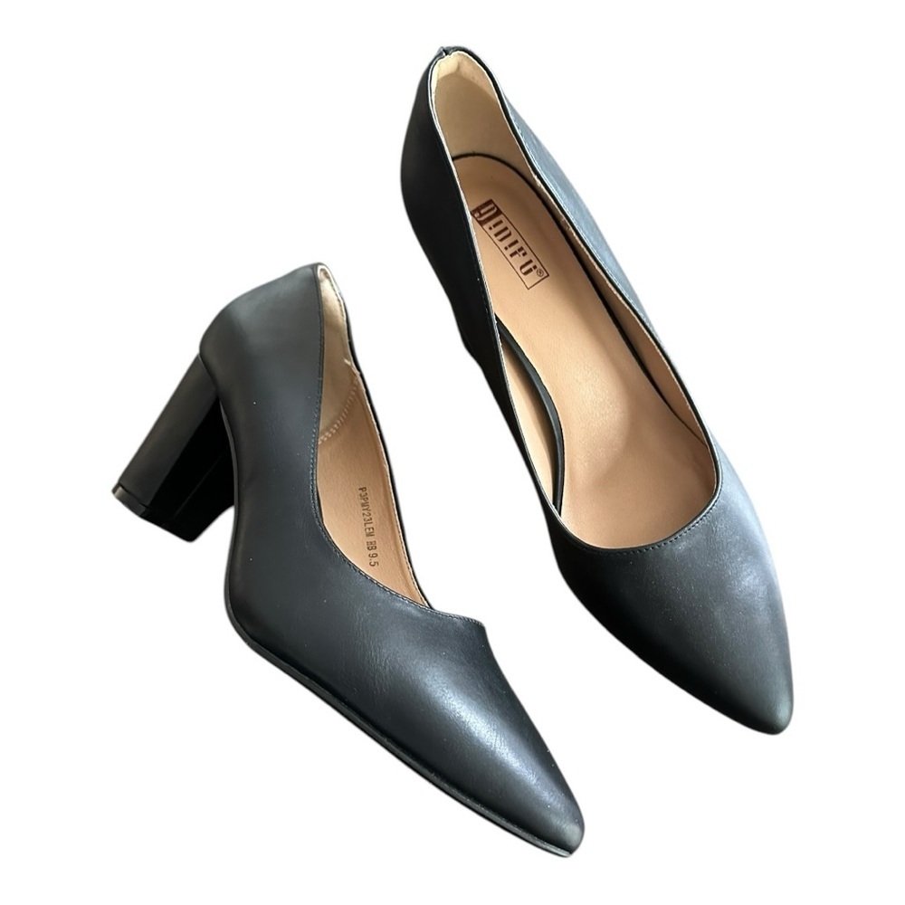 Idifu Women’s Chunky 3” Heel Black Pump Comfort Pointed Toe Black Vegan …